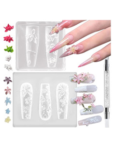 Kit de Moldes de Uñas de Silicona JFIYUO - 2 Piezas 3D Floral