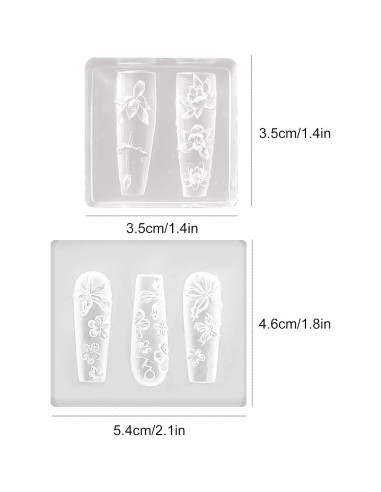 Kit de Moldes de Uñas de Silicona JFIYUO - 2 Piezas 3D Floral