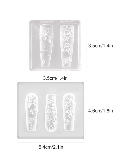 Kit de Moldes de Uñas de Silicona JFIYUO - 2 Piezas 3D Floral