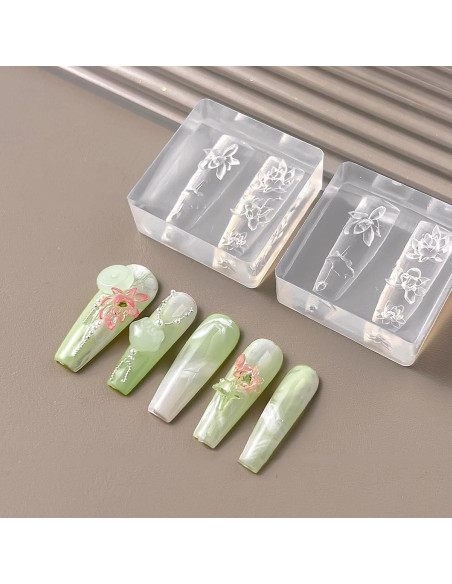 Kit de Moldes de Uñas de Silicona JFIYUO - 2 Piezas 3D Floral