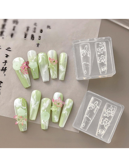 Kit de Moldes de Uñas de Silicona JFIYUO - 2 Piezas 3D Floral