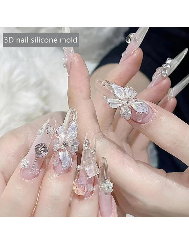 Kit de Moldes de Uñas de Silicona JFIYUO - 2 Piezas 3D Floral