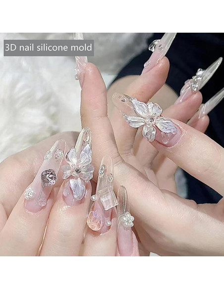 Kit de Moldes de Uñas de Silicona JFIYUO - 2 Piezas 3D Floral