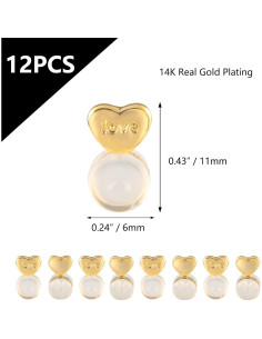 12 Piezas Soporte de Aretes Hipoalergénico ASH'S CHOICE Oro 14K 2