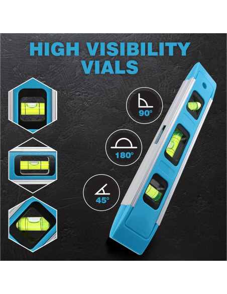 Nivel Torpedo Magnético 23 cm Genérico con 3 Frascos de Burbuja