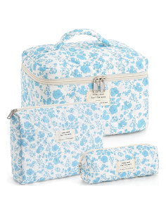 Bolsa de Maquillaje Acolchada UUYUUY Floral Azul Cielo 3 Piezas