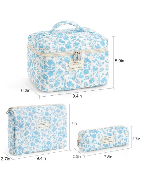 Bolsa de Maquillaje Acolchada UUYUUY Floral Azul Cielo 3 Piezas