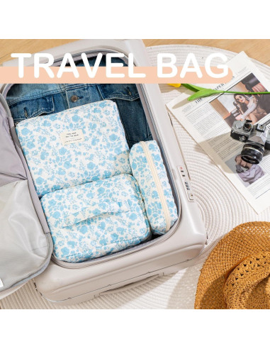 Bolsa de Maquillaje Acolchada UUYUUY Floral Azul Cielo 3 Piezas