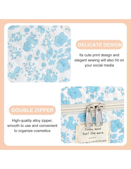 Bolsa de Maquillaje Acolchada UUYUUY Floral Azul Cielo 3 Piezas