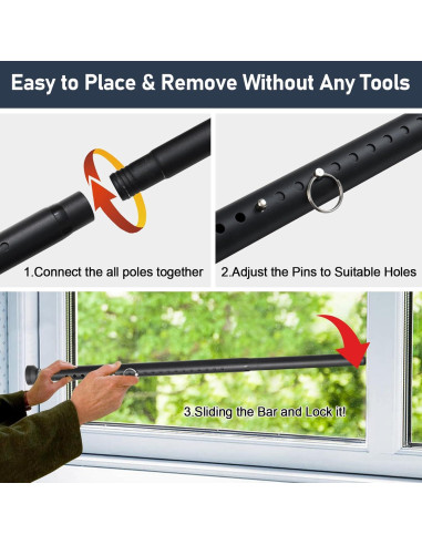 Barra de Seguridad Ajustable USDeikour para Puertas y Ventanas 43-130 cm