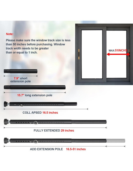 Barra de Seguridad Ajustable USDeikour para Puertas y Ventanas 43-130 cm