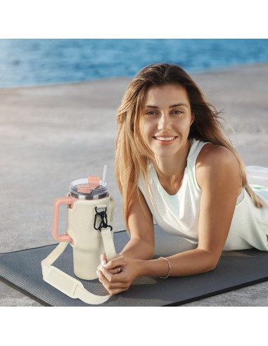 Bolsa Portabotellas de Agua WuikerDuo 1.18L con Bolsillo Beige