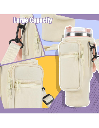 Bolsa Portabotellas de Agua WuikerDuo 1.18L con Bolsillo Beige