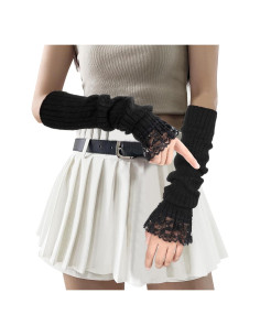 Mangas Calentadoras Sin Dedos Abeillo Blancas de Encaje 40x7.8cm