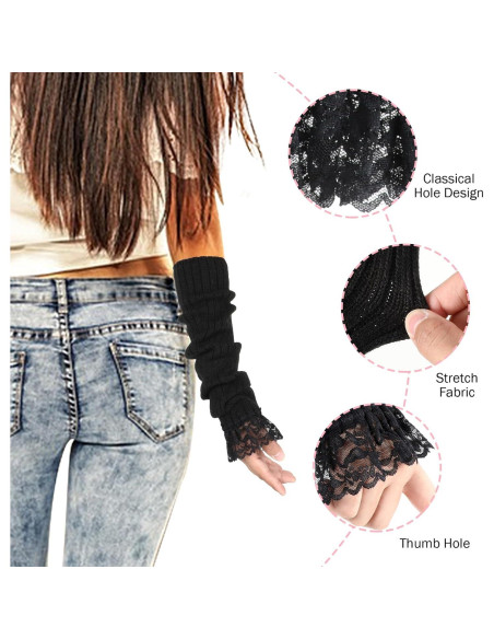 Mangas Calentadoras Sin Dedos Abeillo Blancas de Encaje 40x7.8cm