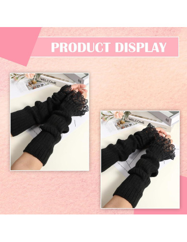 Mangas Calentadoras Sin Dedos Abeillo Blancas de Encaje 40x7.8cm