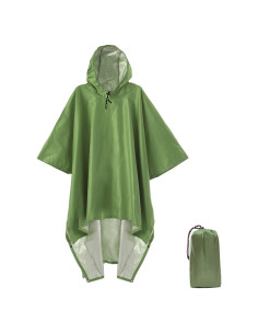 Poncho Impermeable QIANQUHUI Verde Militar Unisex 220x140 cm