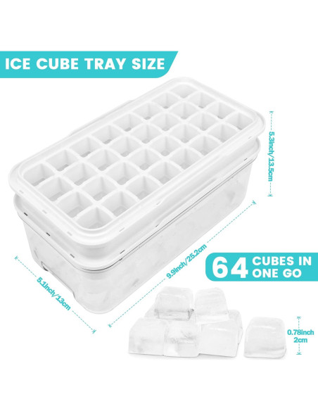 Bandejas de Hielo TECHSHARE con Tapa y Contenedor - 64 Cubos