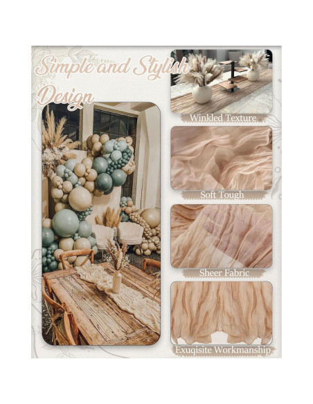 Corredor de Mesa de Gasa Beige 1 Pcs 120x35 cm FuSenYuan