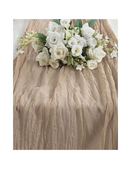 Corredor de Mesa de Gasa Beige 1 Pcs 120x35 cm FuSenYuan