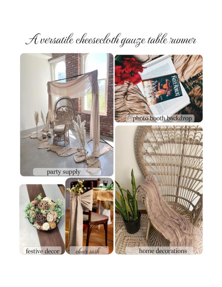 Corredor de Mesa de Gasa Beige 1 Pcs 120x35 cm FuSenYuan