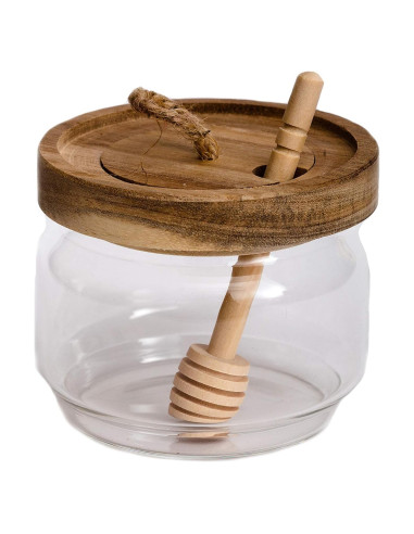 Tarro de Miel de Vidrio Dstuff 255ml con Tapa de Acacia y Cuchara