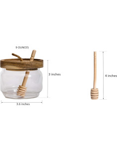 Tarro de Miel de Vidrio Dstuff 255ml con Tapa de Acacia y Cuchara 2