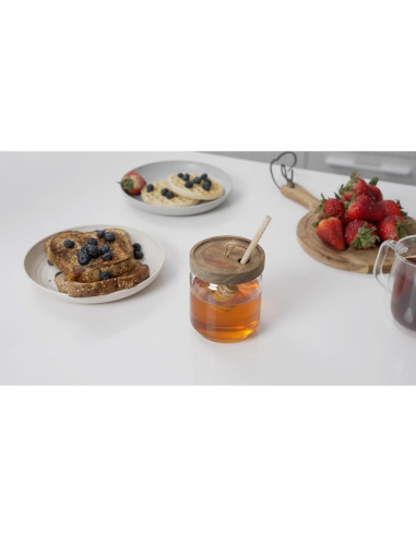 Tarro de Miel de Vidrio Dstuff 255ml con Tapa de Acacia y Cuchara