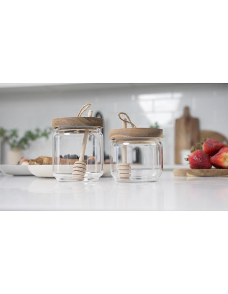 Tarro de Miel de Vidrio Dstuff 255ml con Tapa de Acacia y Cuchara