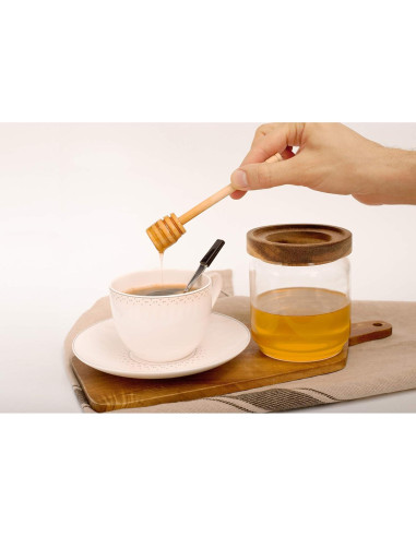 Tarro de Miel de Vidrio Dstuff 255ml con Tapa de Acacia y Cuchara