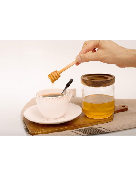 Tarro de Miel de Vidrio Dstuff 255ml con Tapa de Acacia y Cuchara