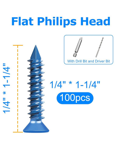 Kit de Tornillos de Concreto 100PCS NANAKLAUS 1/4"x3.2cm