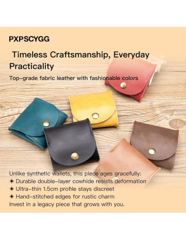 Monedero de Cuero Rústico Hecho a Mano - Compacto y Ligero