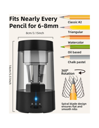 Afilador de Lápices Automático ZMOL Negro Recargable 3-5s