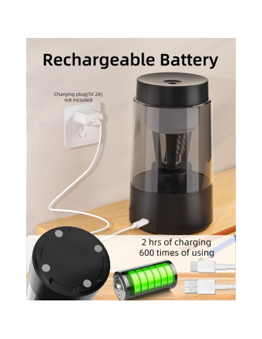 Afilador de Lápices Automático ZMOL Negro Recargable 3-5s