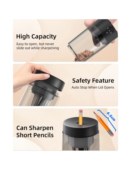 Afilador de Lápices Automático ZMOL Negro Recargable 3-5s