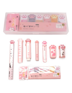 Conjunto de Papelería 9 Piezas SUEIANNMN Patita de Gato Rosa