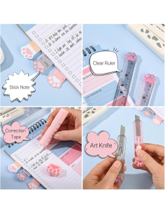 Conjunto de Papelería 9 Piezas SUEIANNMN Patita de Gato Rosa 2