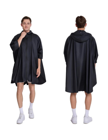 Capa Impermeable Poncho Unisex Adulto con Capucha - Negro