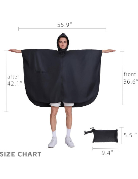 Capa Impermeable Poncho Unisex Adulto con Capucha - Negro