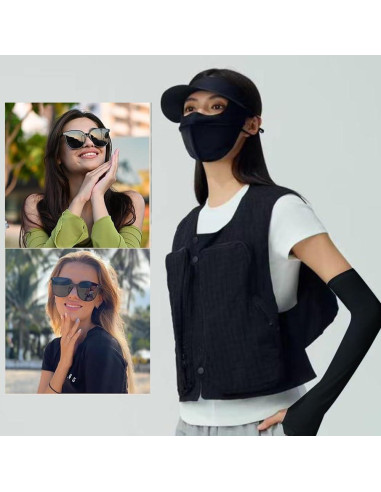 Conjunto de Protección Solar para Mujeres - Máscara, Mangas y Gafas