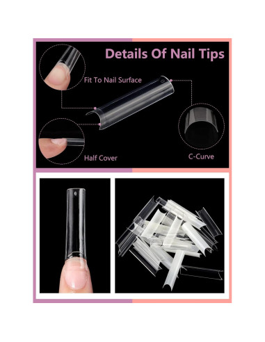 480 Puntas de Uñas Acrílicas XL C Curve Deciniee - 12 Tamaños