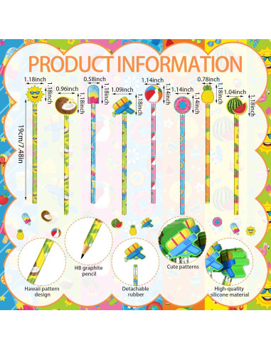 Lápices de Playa Tenceur 48 Pcs con Adornos de Hawaii