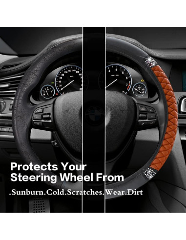 Cubierta de Volante de Cuero SUJADE 15 Pulgadas Antideslizante