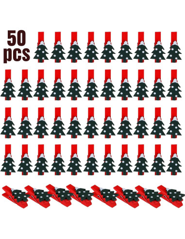 Clips de Navidad Souarts 50 Piezas Copo de Nieve Madera