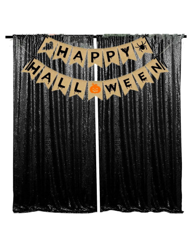 Cortinas de fondo de lentejuelas negras JYFLZQ 0.61 m x 2.44 m 2 paneles