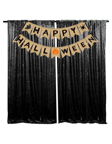 Cortinas de fondo de lentejuelas negras JYFLZQ 0.61 m x 2.44 m 2 paneles