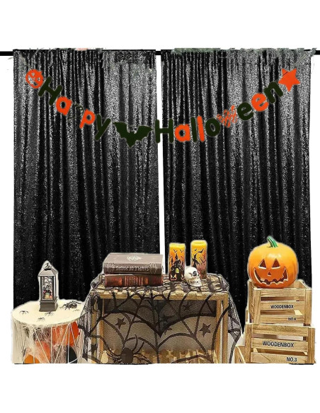 Cortinas de fondo de lentejuelas negras JYFLZQ 0.61 m x 2.44 m 2 paneles