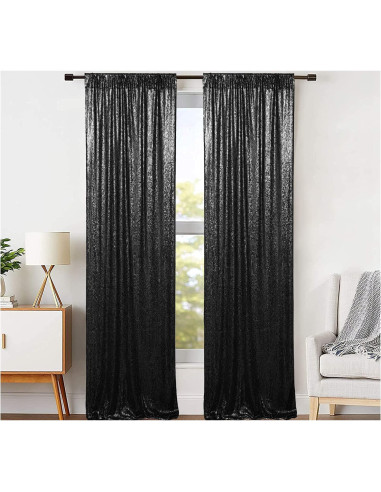 Cortinas de fondo de lentejuelas negras JYFLZQ 0.61 m x 2.44 m 2 paneles