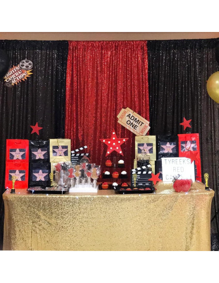 Cortinas de fondo de lentejuelas negras JYFLZQ 0.61 m x 2.44 m 2 paneles